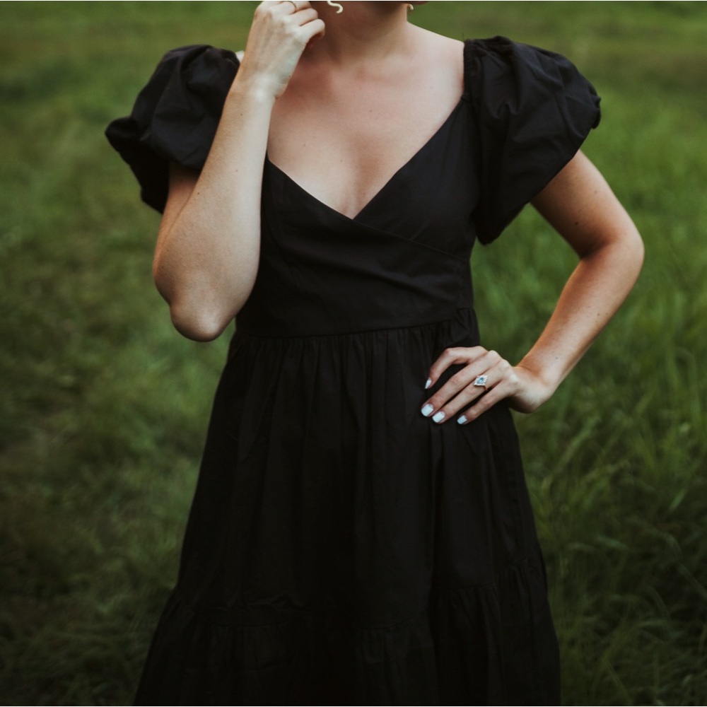 Black Puff Sleeve Midi Dress